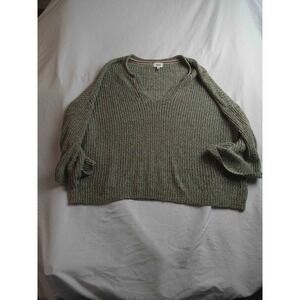BKE Sweater Womens Large Gray Knit Pullover V-Neck Long Sleeve Cropped Cozy